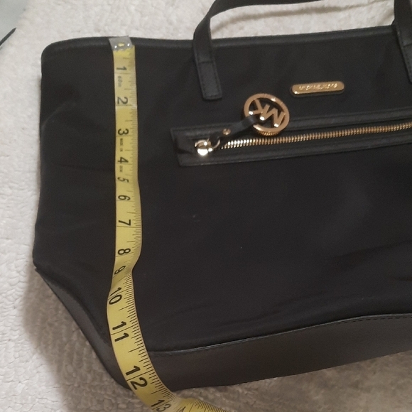 Michael Kors Black Patent Leather Tote Bag With Charm MICHAEL Michael Kors Black Tote with Gold Accents